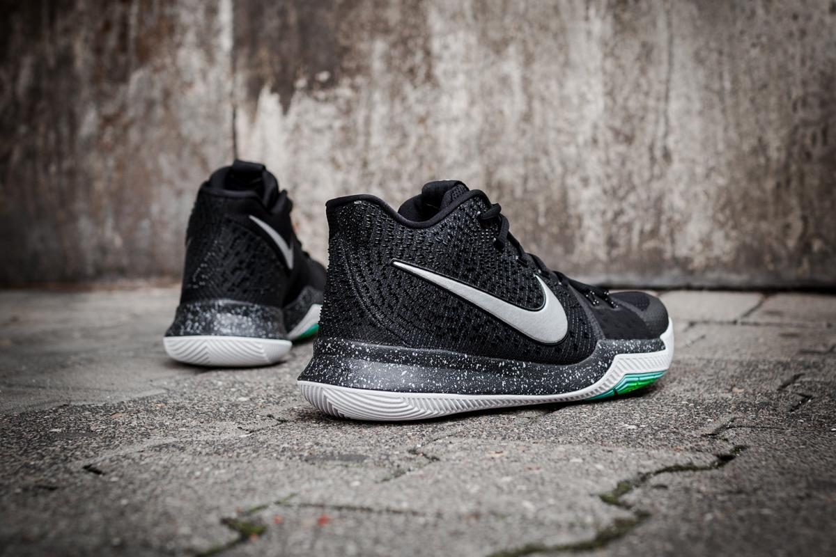 Kyrie 3 black 2024 and white on feet